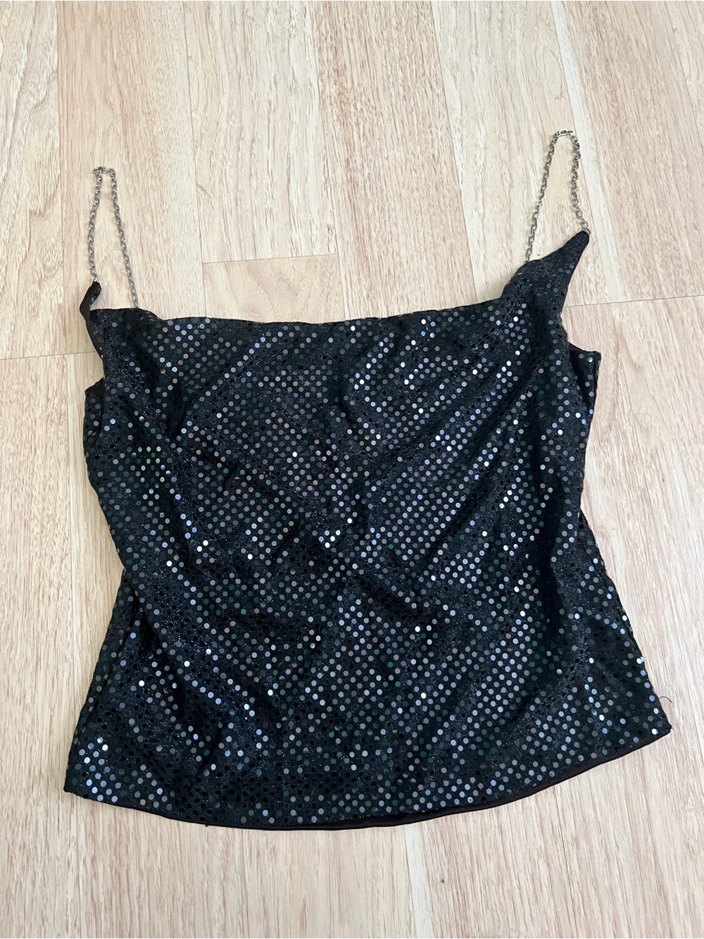 Vintage Y2K Black Sequin Camisole with Chain Straps